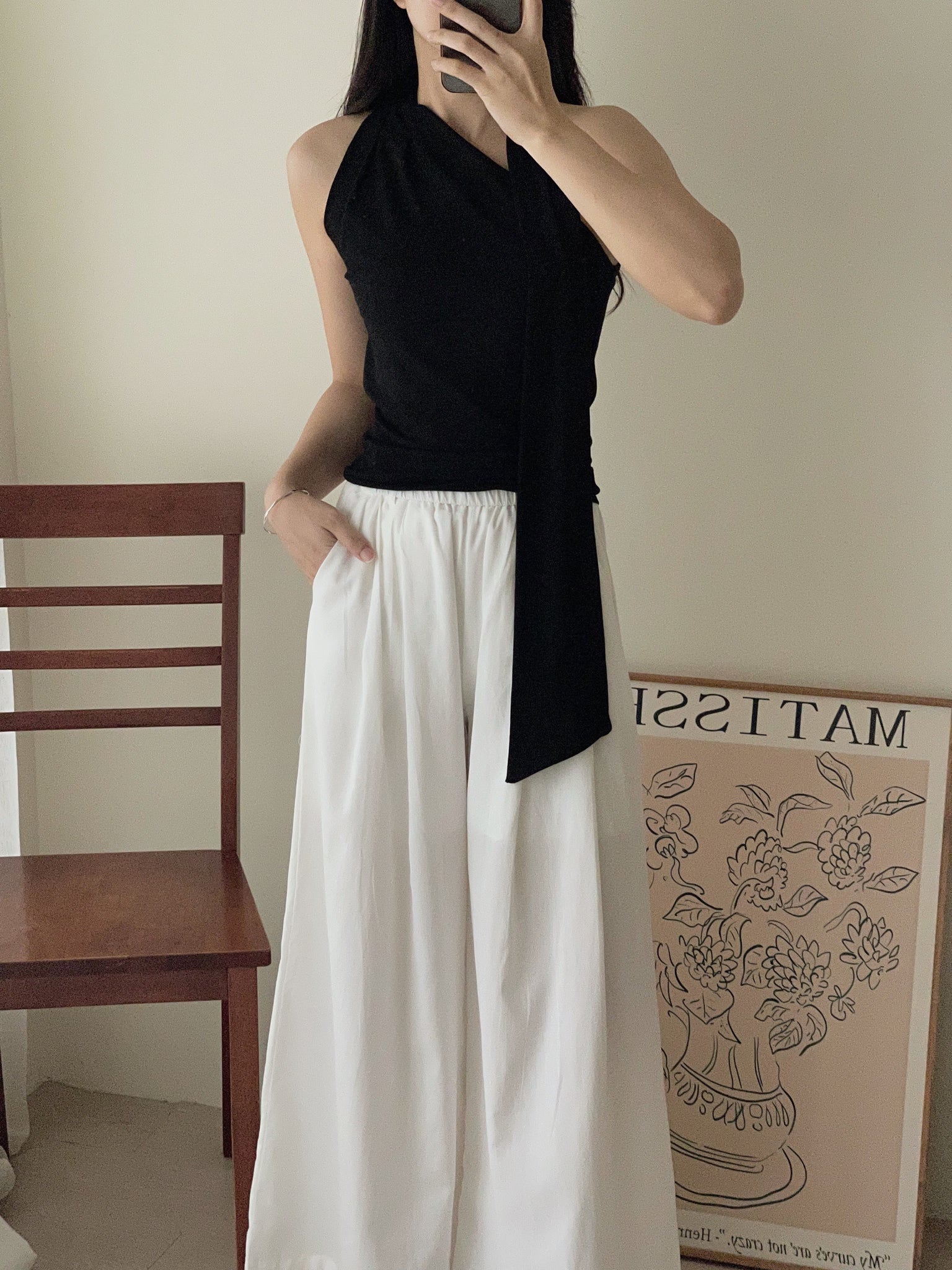 Neck Tie Single Shoulder Top / 围脖带单肩上衣