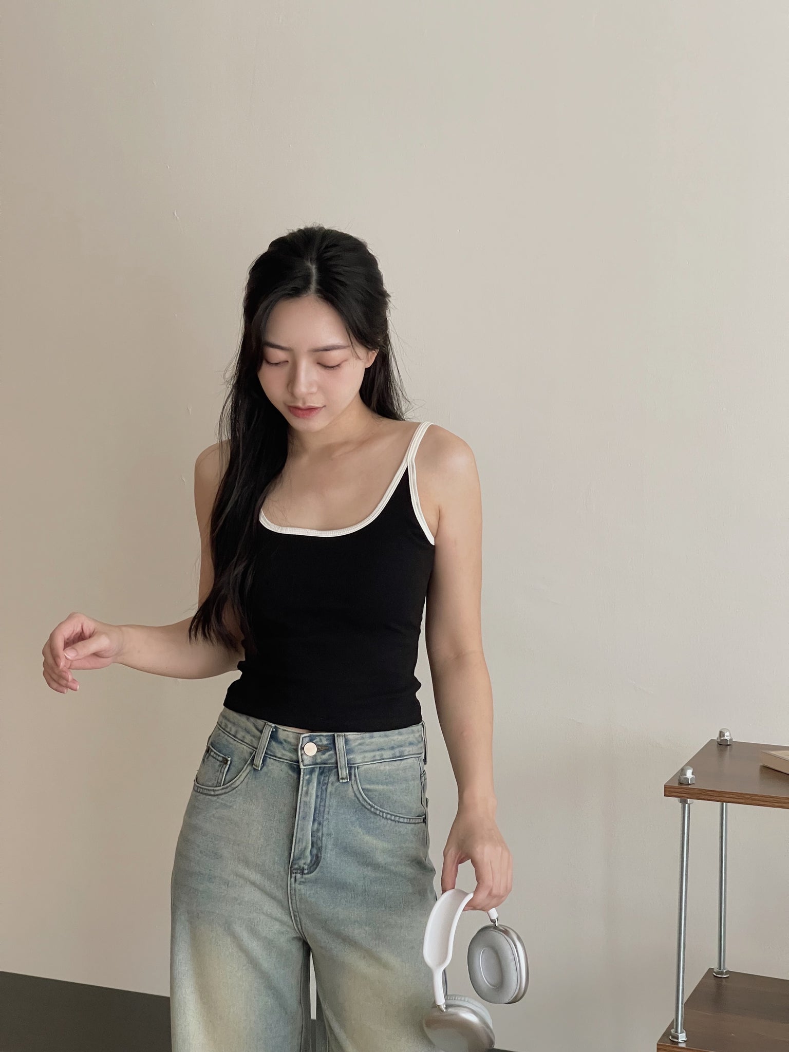 Contrast Trim Padded / 撞色边吊带胸垫背心