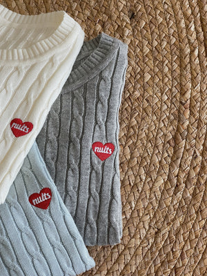Lovey Cable Knit Tshirt / 爱心刺绣麻花T恤