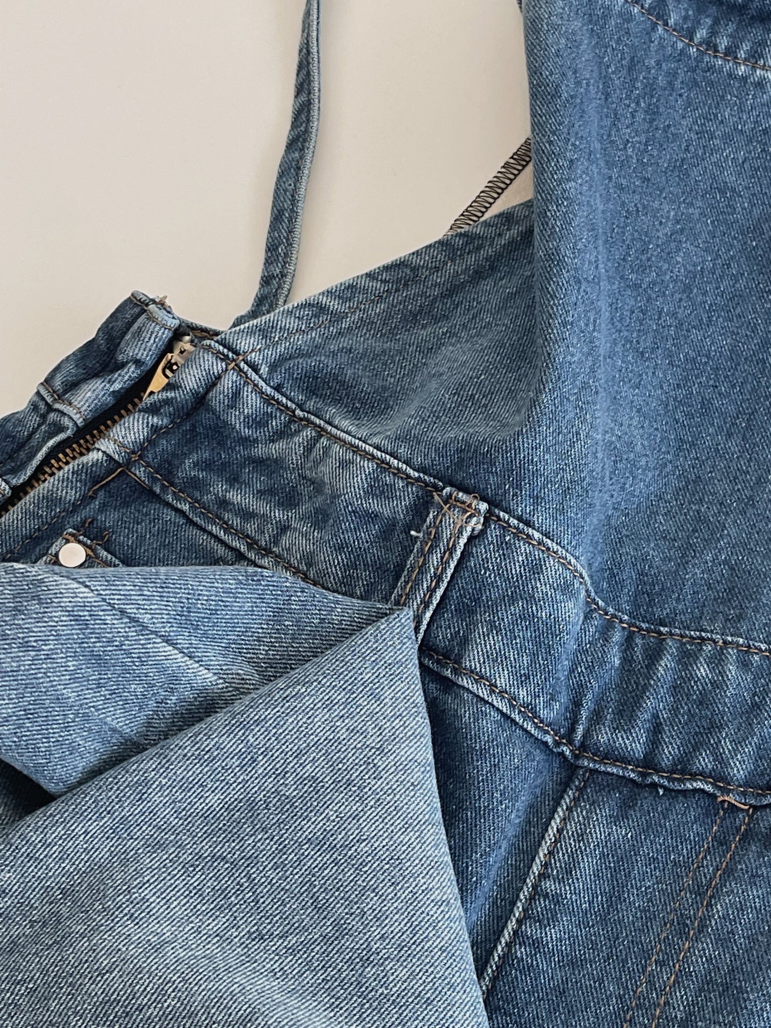 Tie Strap Denim Dungaree / 牛仔系肩带复古背带裤