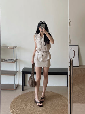 Minimalist Belted Set / 优雅系带无袖衬衫两件套