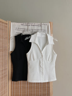 Collared Split Slim Top / 辣妹Polo领排扣修身小衫