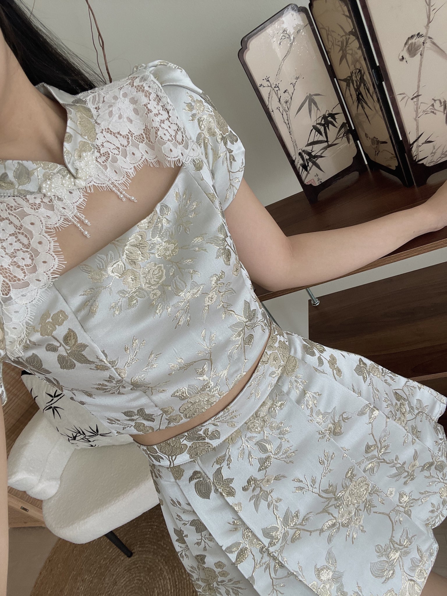 Brocade Spliced Lace Set / 【绣蕊锦裳】拼接蕾丝百褶裙套装