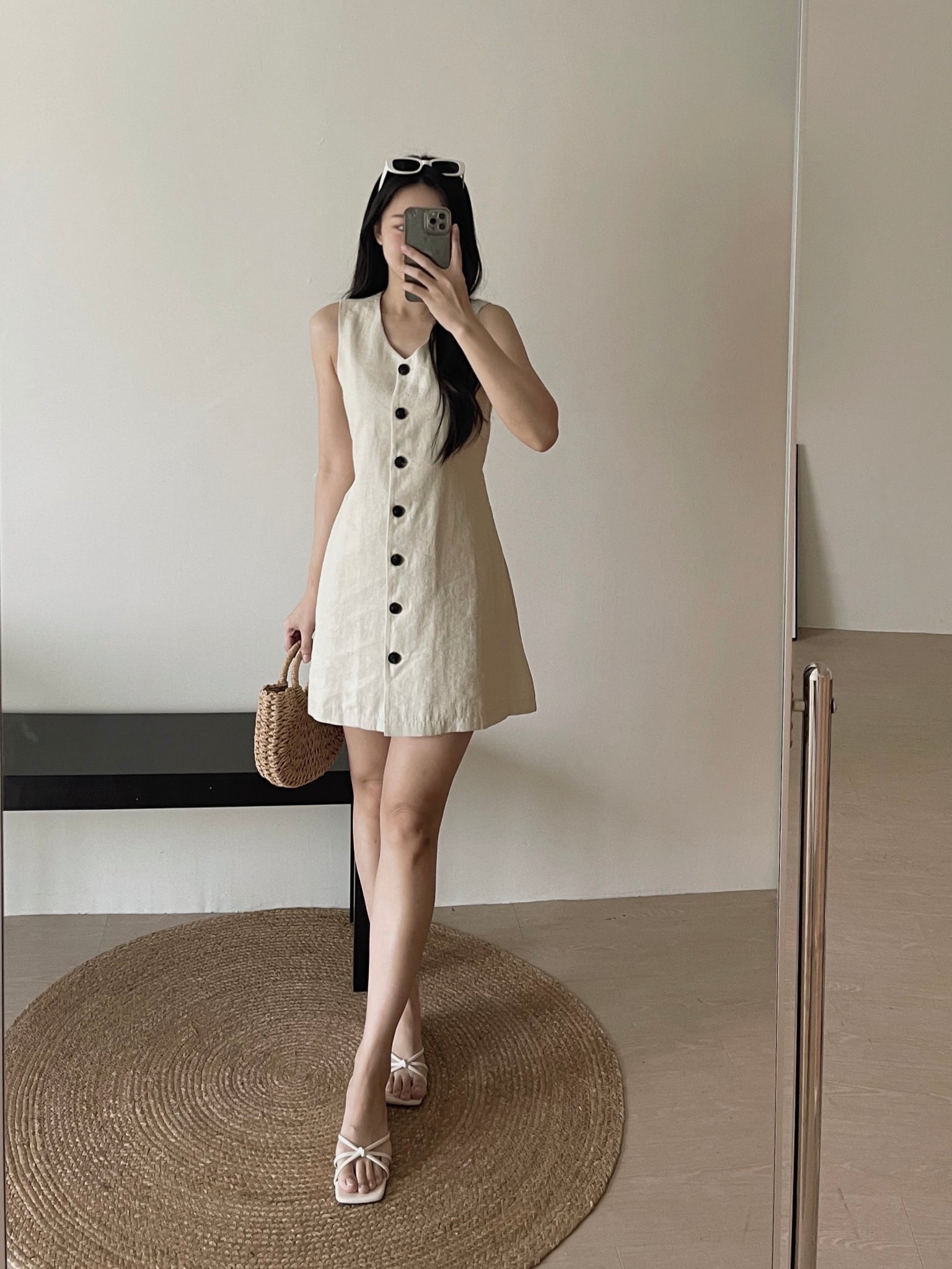 Chic Holiday A-line Dress / A字收腰亚麻裙