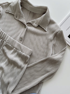 Casual Ribbed Pleated Set / 休闲慵懒褶皱套装