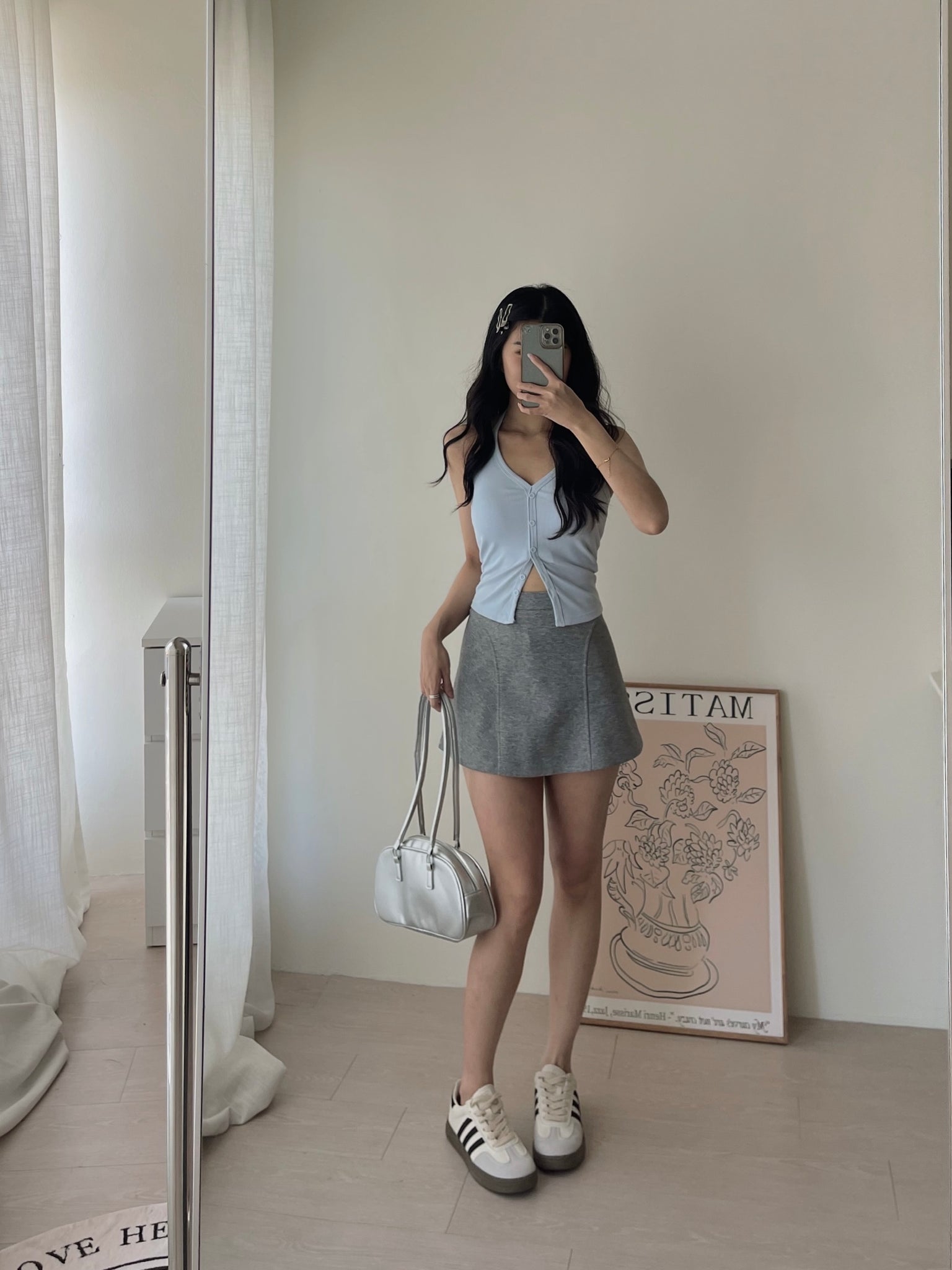 Button Halterneck Padded Top / 纯欲挂脖胸垫背心
