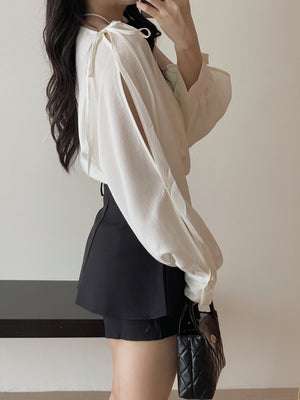 Luminous Chiffon Blouse / 柔光漫纱镂空遮肉小衫