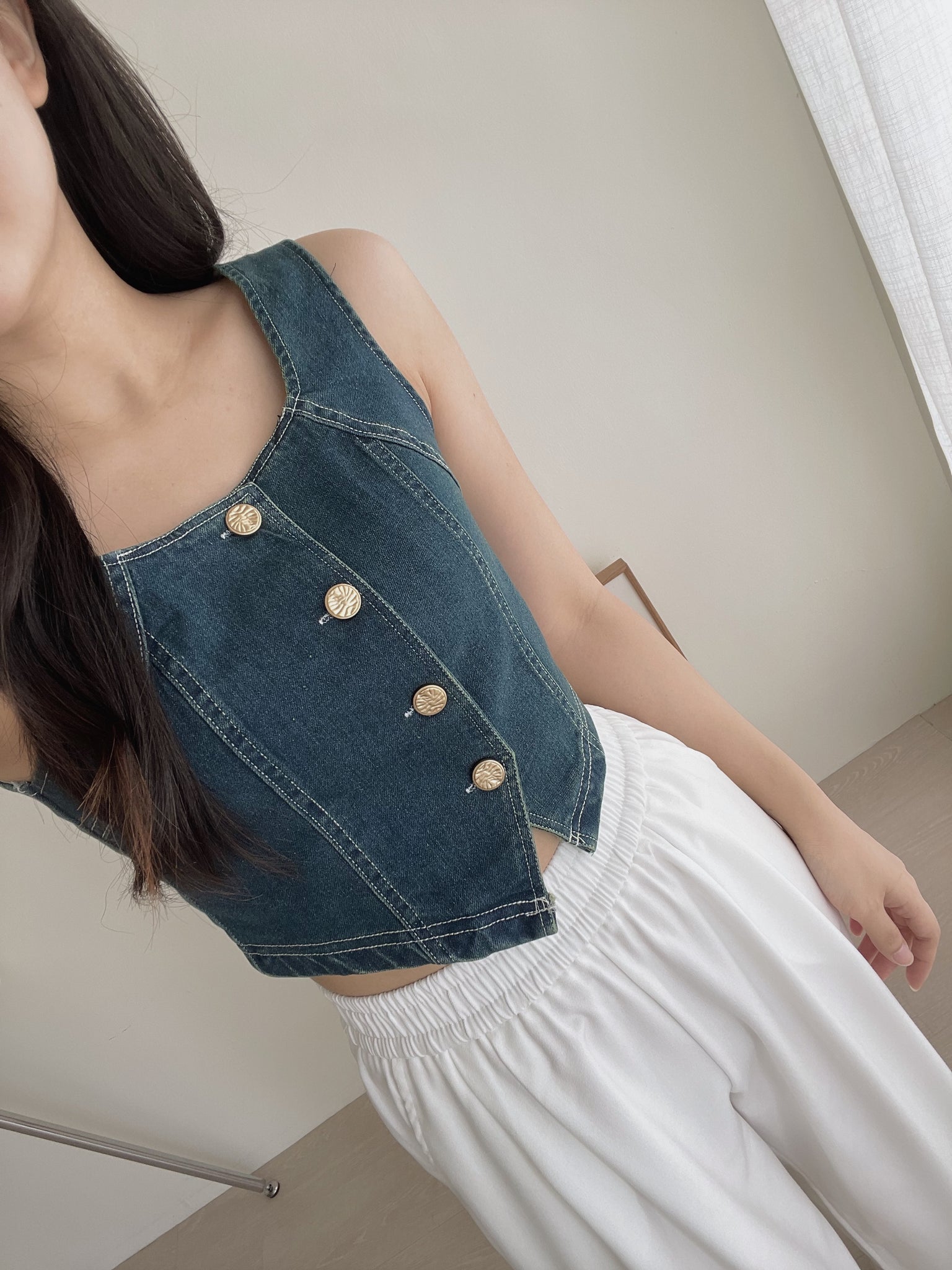 Denim Gold Button Top / 小香牛仔金扣上衣