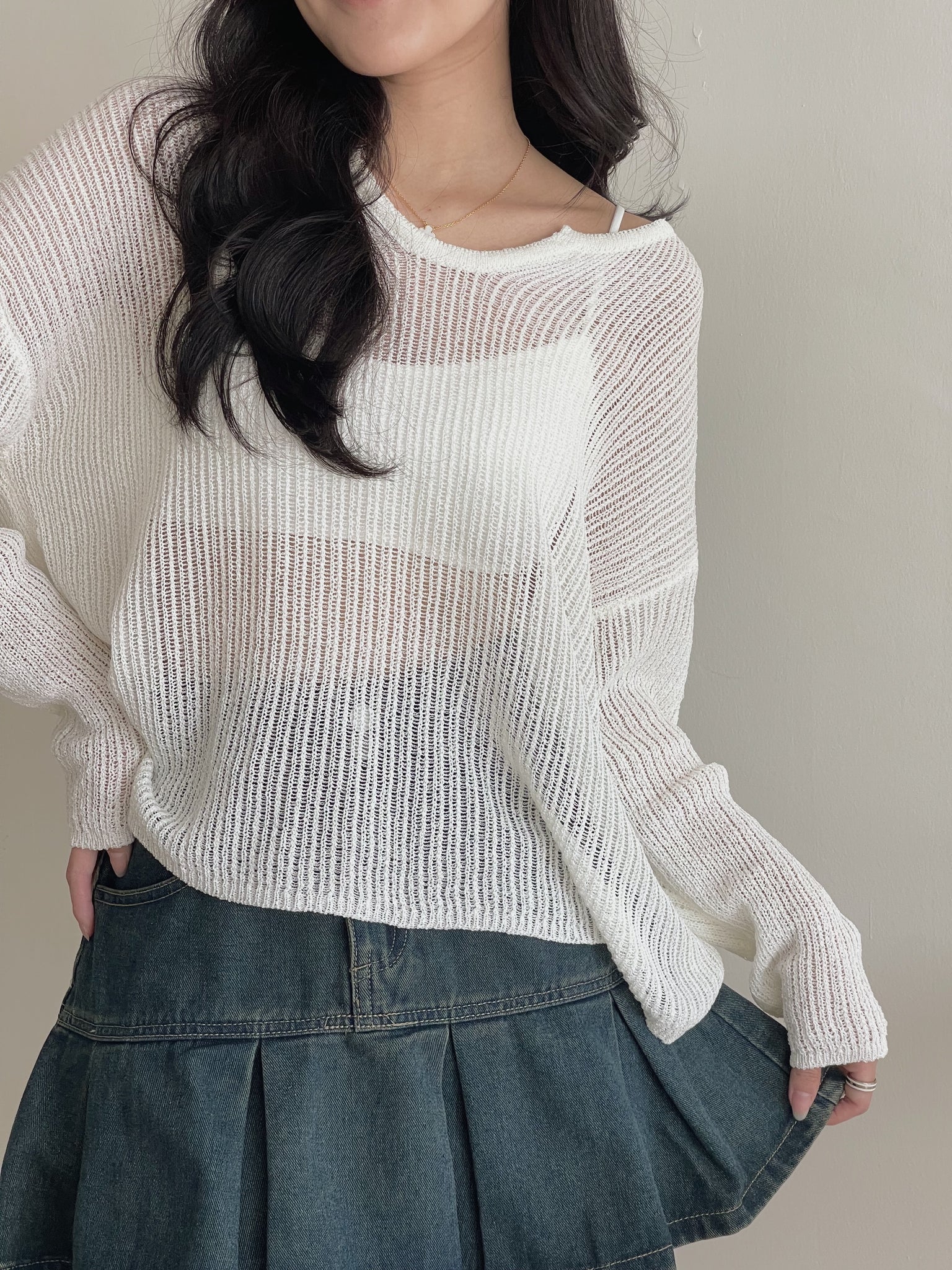 Korean Loose Knitted Sweater / 韩版慵懒镂空针织罩衫