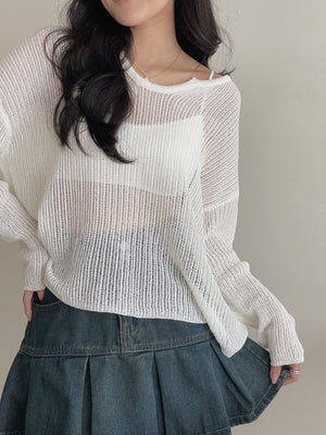 Korean Loose Knitted Sweater / 韩版慵懒镂空针织罩衫