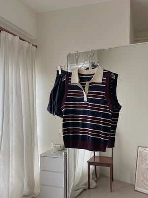 Sweetie Knitted Contrast Set /  甜妹针织撞色条纹套装