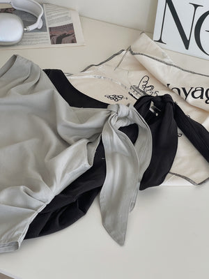 Wide Shoulder Ribbon Top / 宽领单肩系带不规则小衫