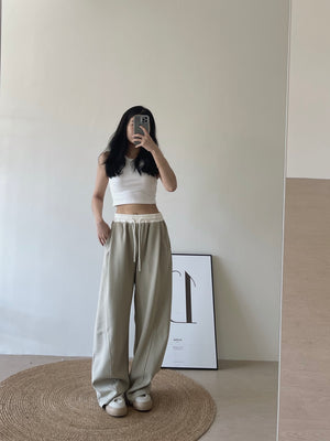 Spliced Waist Lounge Pants / 慵懒撞色拼接弯刀裤