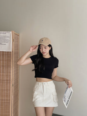 Plain Fit Padding Crop Tee / 纯色修身胸垫短T恤