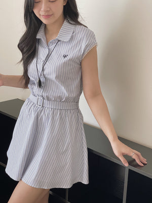 Prep Breeze Collar Dress / 刺绣学院风绑带连衣裙