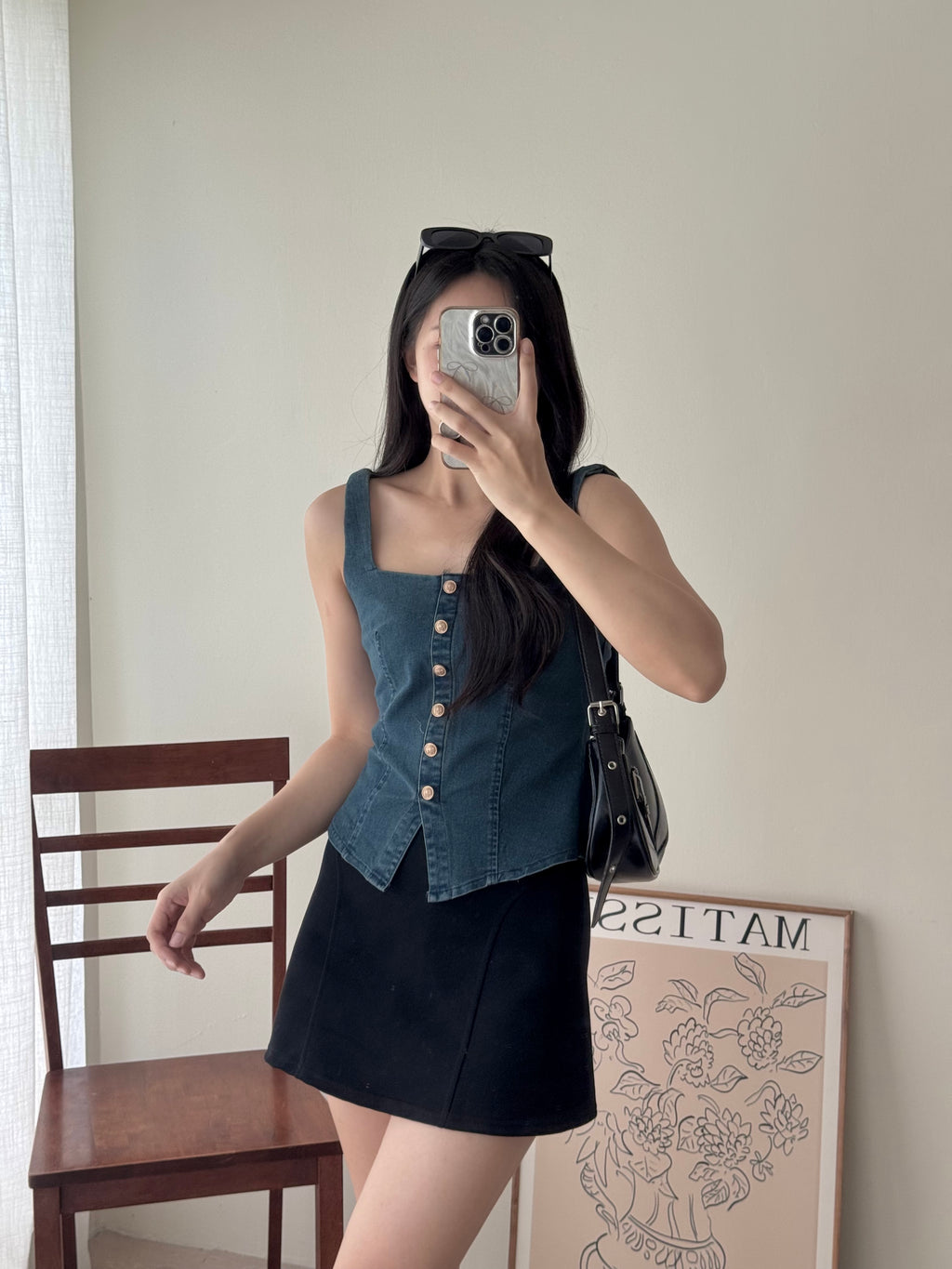 Button Up Denim Top / 复古显瘦金扣牛仔上衣