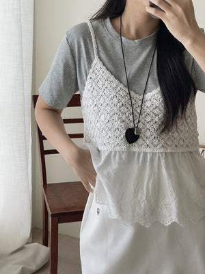 Saina Crochet 2pcs Top / 钩花针织吊带两件套