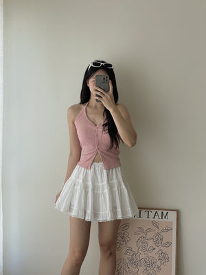 Button Halterneck Padded Top / 纯欲挂脖胸垫背心
