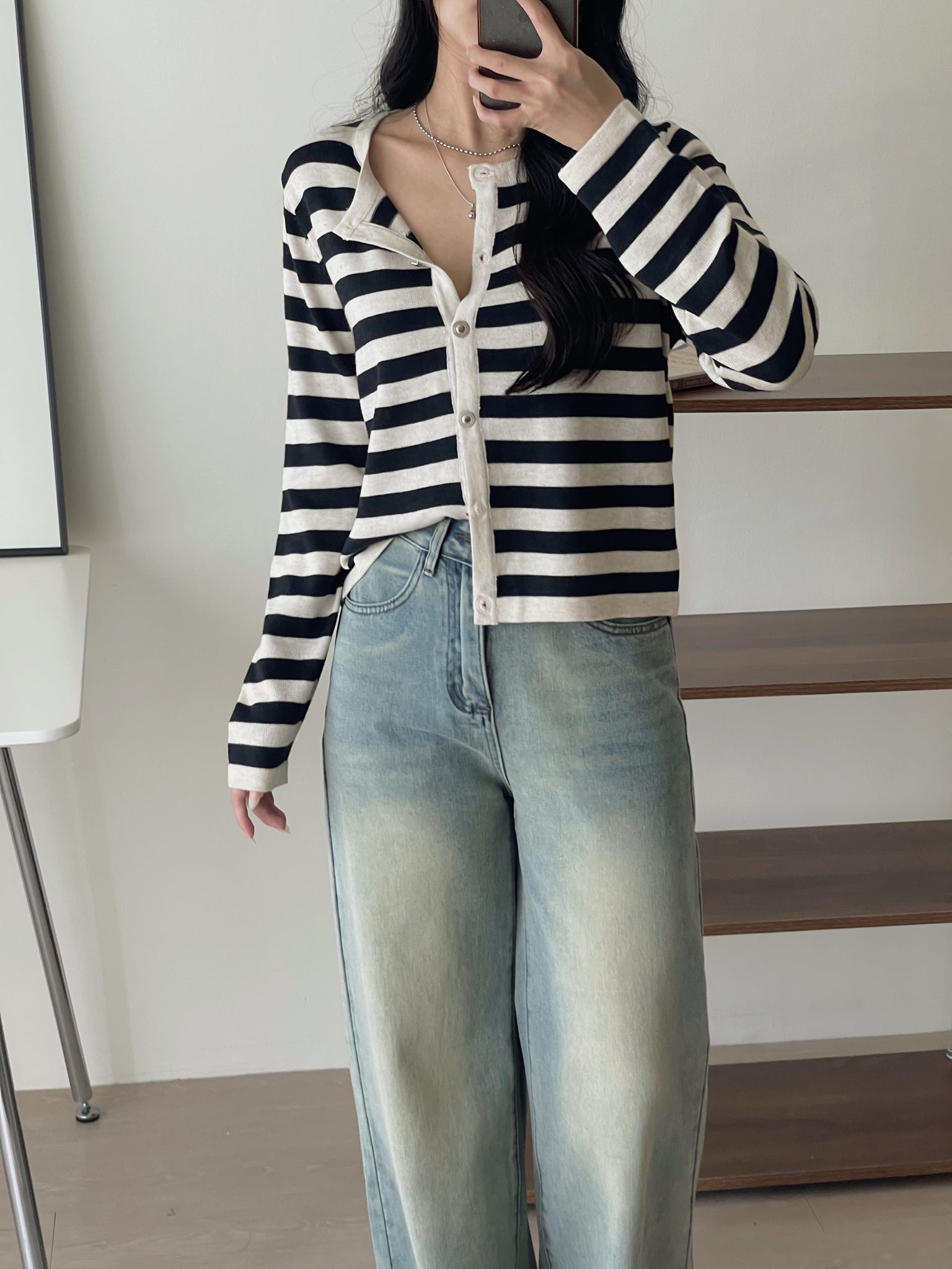 Unnie Style Stripes Cardigan / 韩系软糯条纹开衫