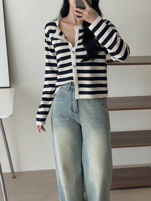 Unnie Style Stripes Cardigan / 韩系软糯条纹开衫