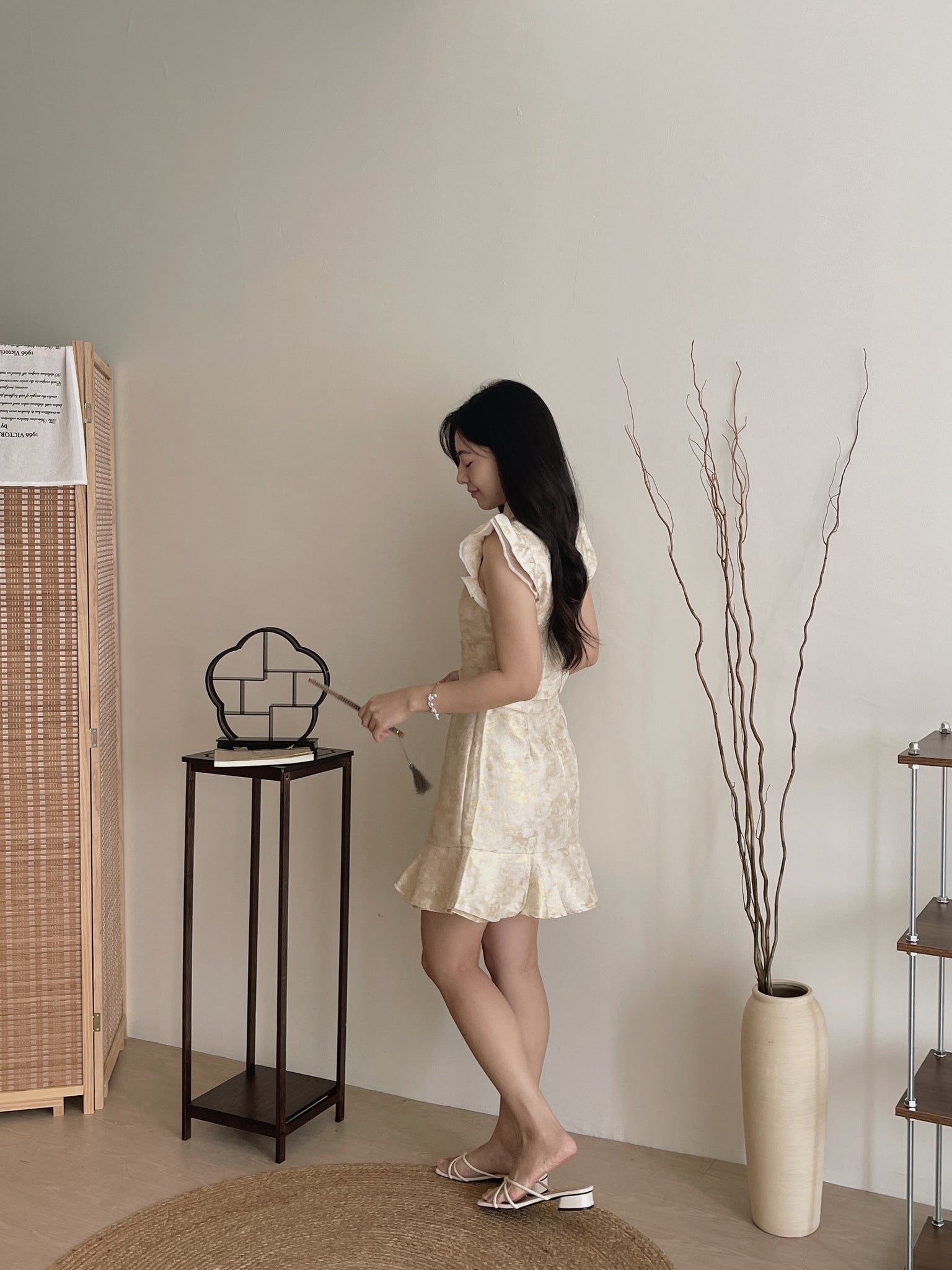 Imperial Grace Qipao Set / 锦霞灿影-盘扣对襟肩纱袖旗袍套装