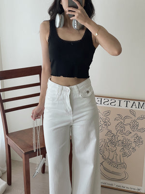 Lace Edge Padded Crop Top / 带胸垫遮副乳蕾丝短背心