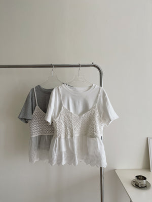 Saina Crochet 2pcs Top / 钩花针织吊带两件套
