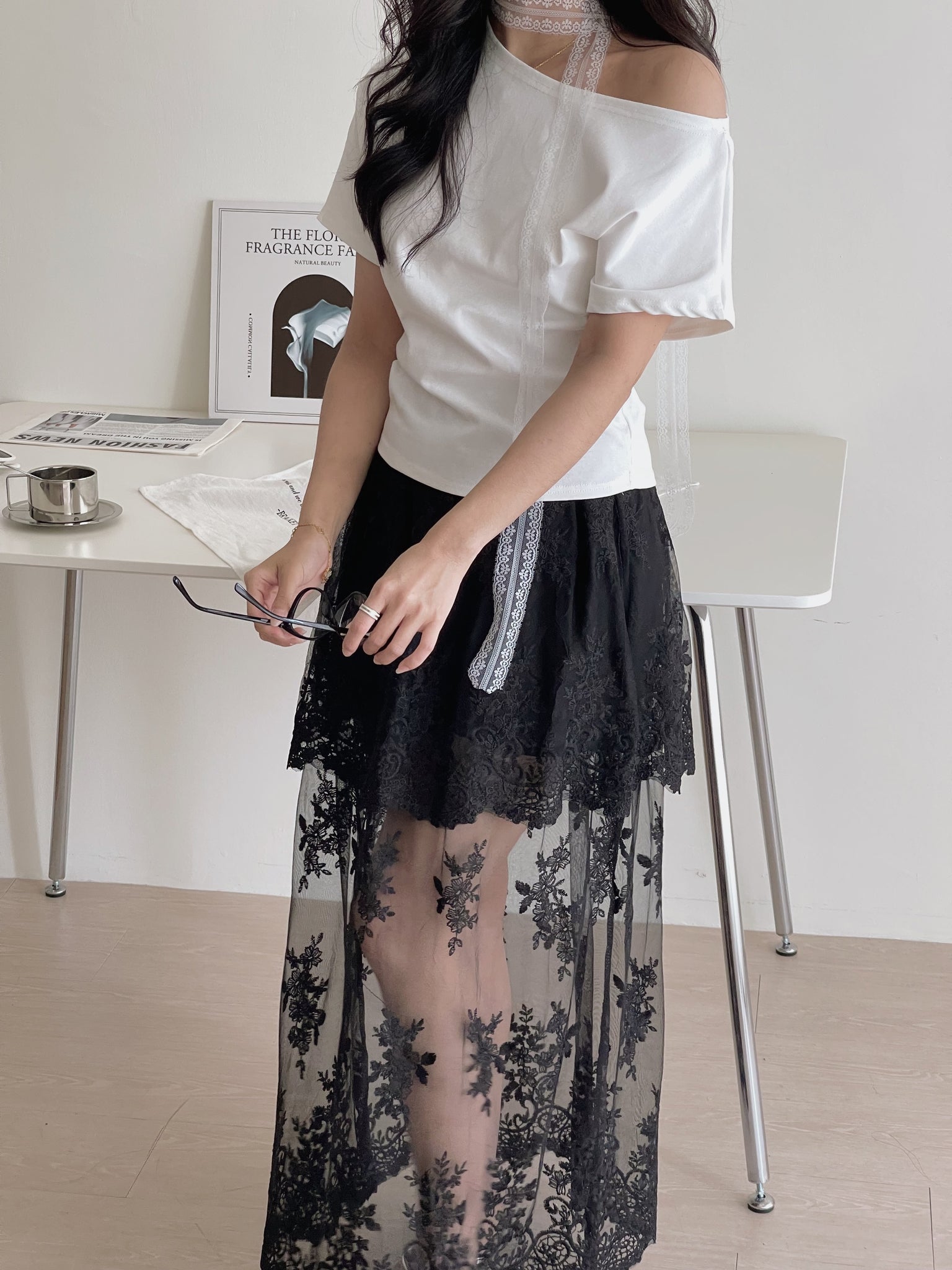 French Embroidered Tulle Skirt / 法式蕾丝刺绣半身裤裙