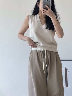 Spliced Waist Lounge Pants / 慵懒撞色拼接弯刀裤