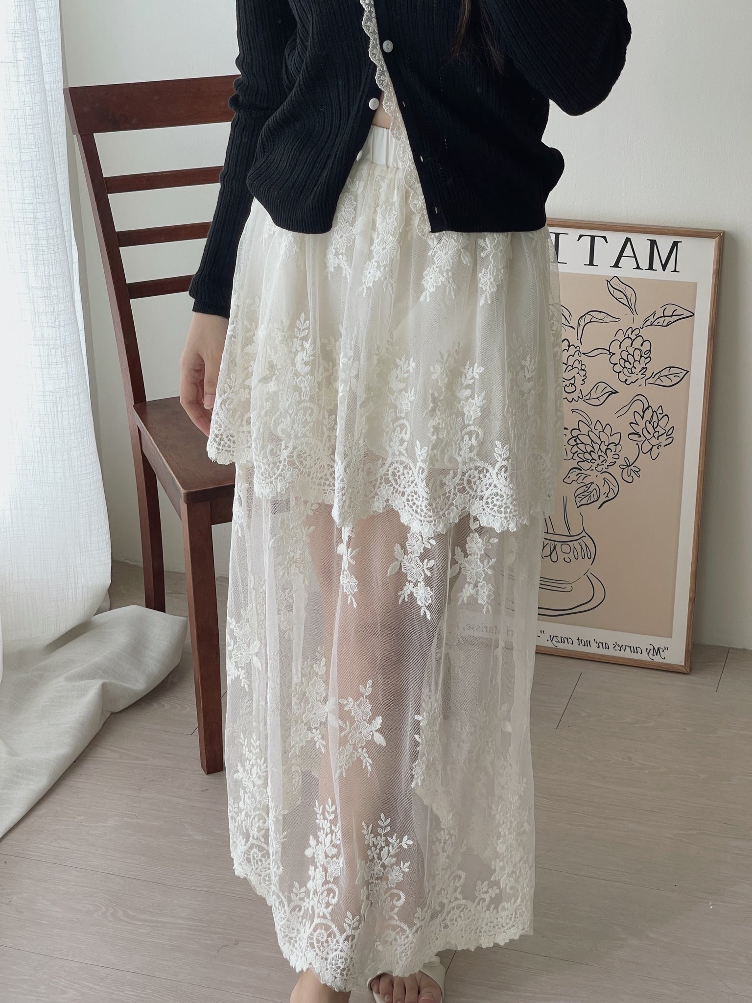 French Embroidered Tulle Skirt / 法式蕾丝刺绣半身裤裙