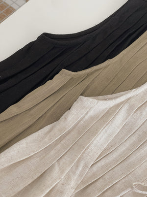 Ribbon Pleated Top / 麻料百褶蝴蝶结上衣