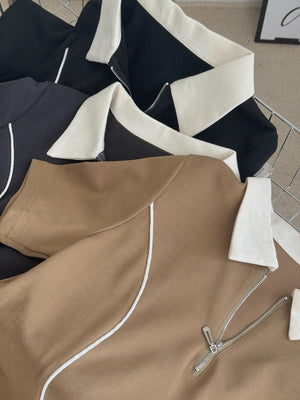 Casual Collar Polo Dress / 学院风线条Polo裙