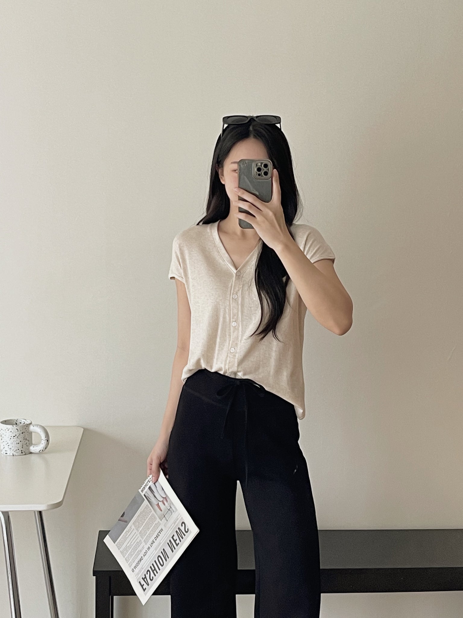 Button Knit Half Sleeve Tee / 排扣针织半袖T恤