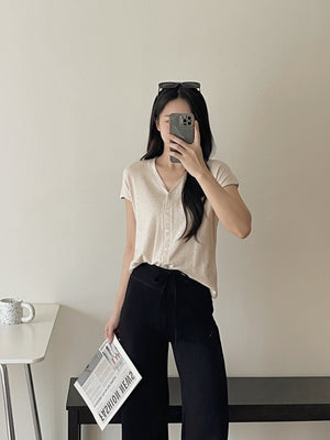 Button Knit Half Sleeve Tee / 排扣针织半袖T恤