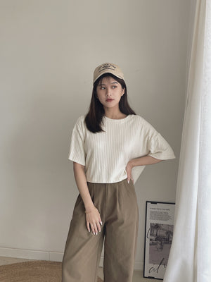 Soft Figured Crop Tee / 软料钩花圆领T