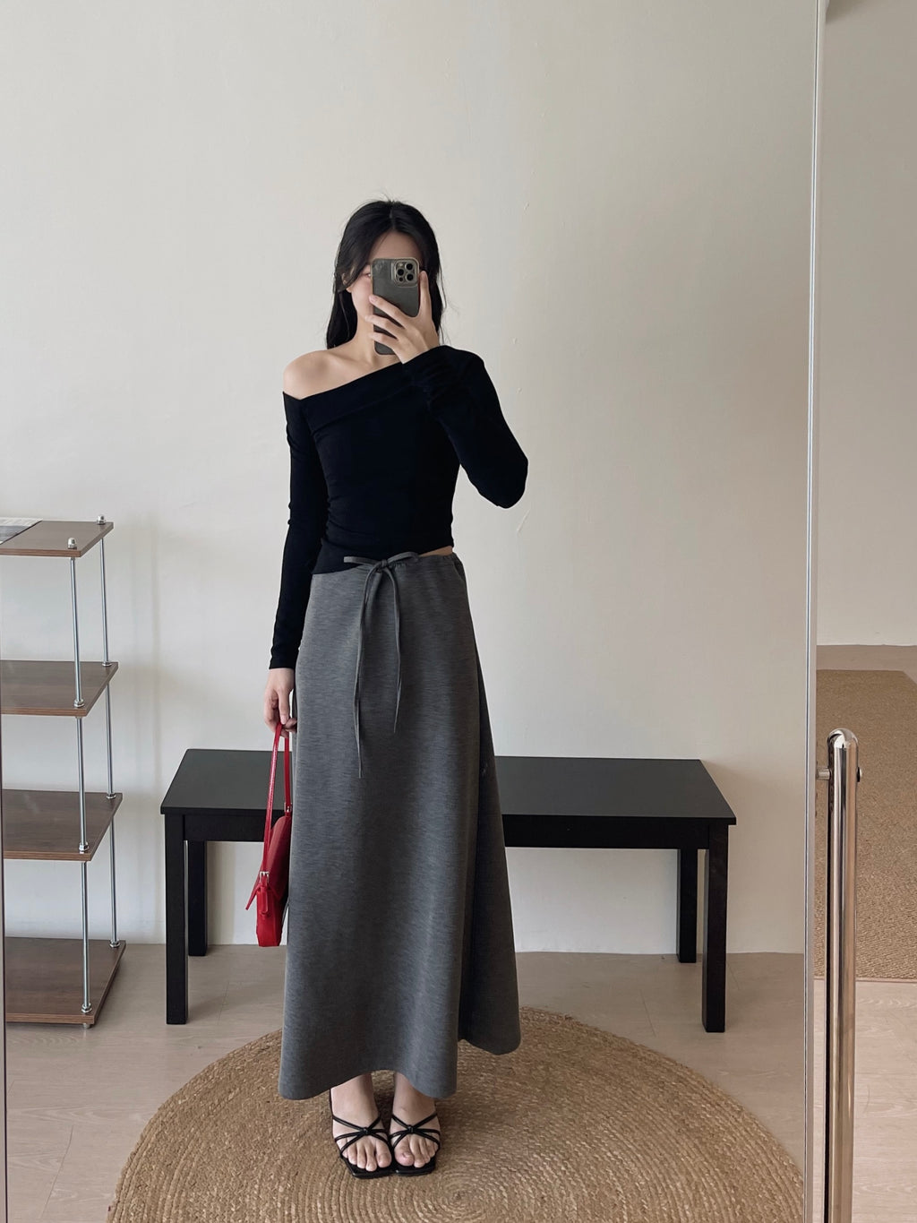 Tie-Waist Aline Midi Skirt / 系带垂坠感宽摆半身裙