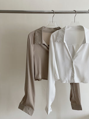 Crepon Silky Crop Shirt / 纹理水光锻短衬衫