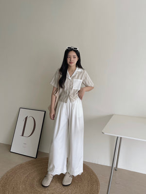 Hem Spliced Lace Pants / 蕾丝拼接花边阔腿裤