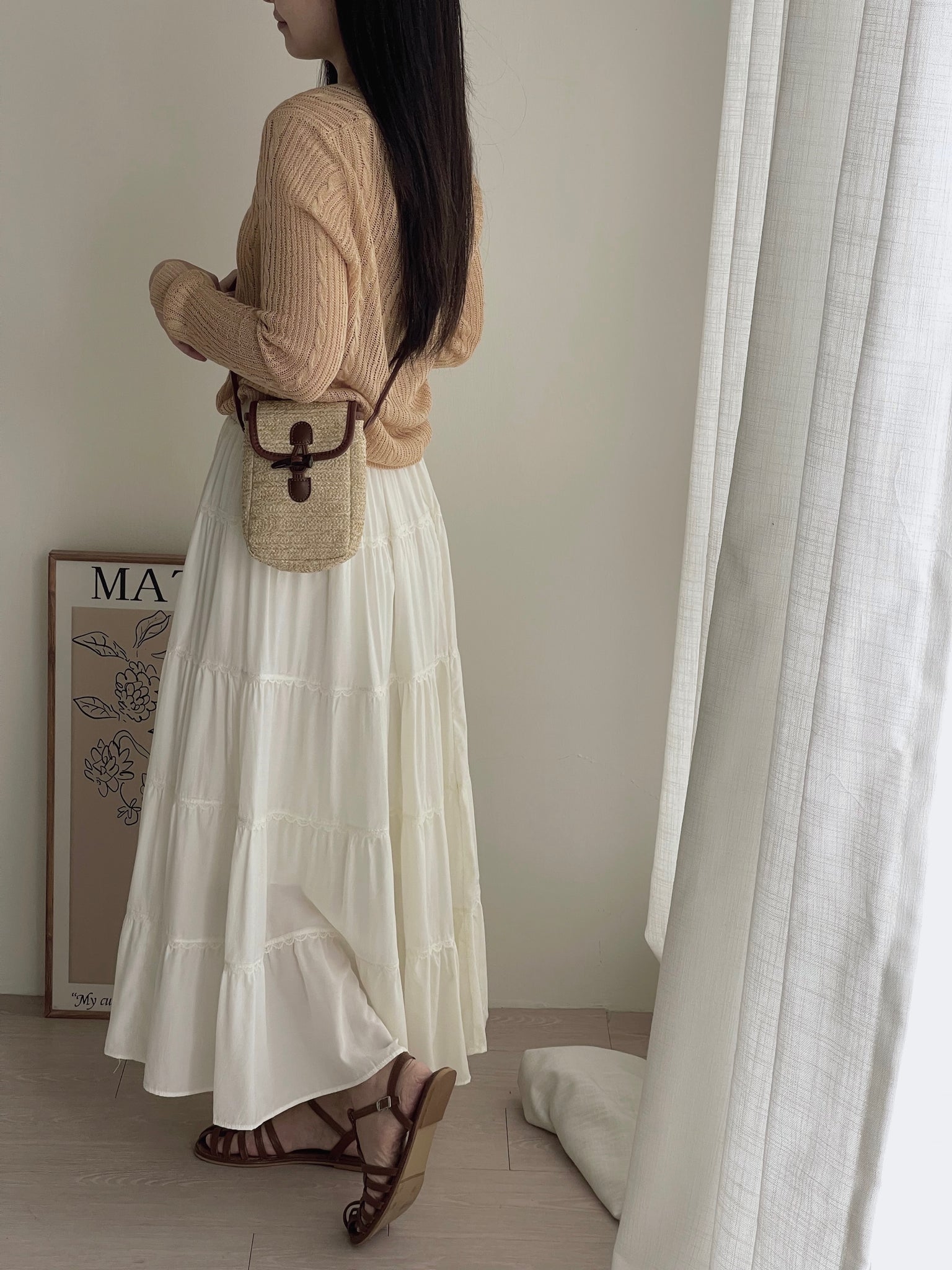 Lace Trim Midi Skirt / 蕾丝边半身长裙