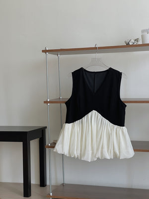 Puff Hem Spliced Top / 轻熟网纱花苞摆上衣