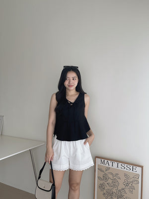 Vneck Front Tie Top / 茶歇V领宽摆上衣