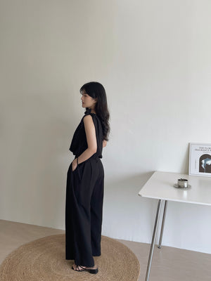 Vera Oblique Minimalist Set / 立体花斜肩阔腿裤套装