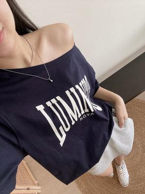 Letters Drop Shoulder Tee / 字母宽领落肩T恤