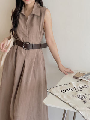 Vintage Belt Maxi Dress / 复古腰带棉麻衬衫长裙