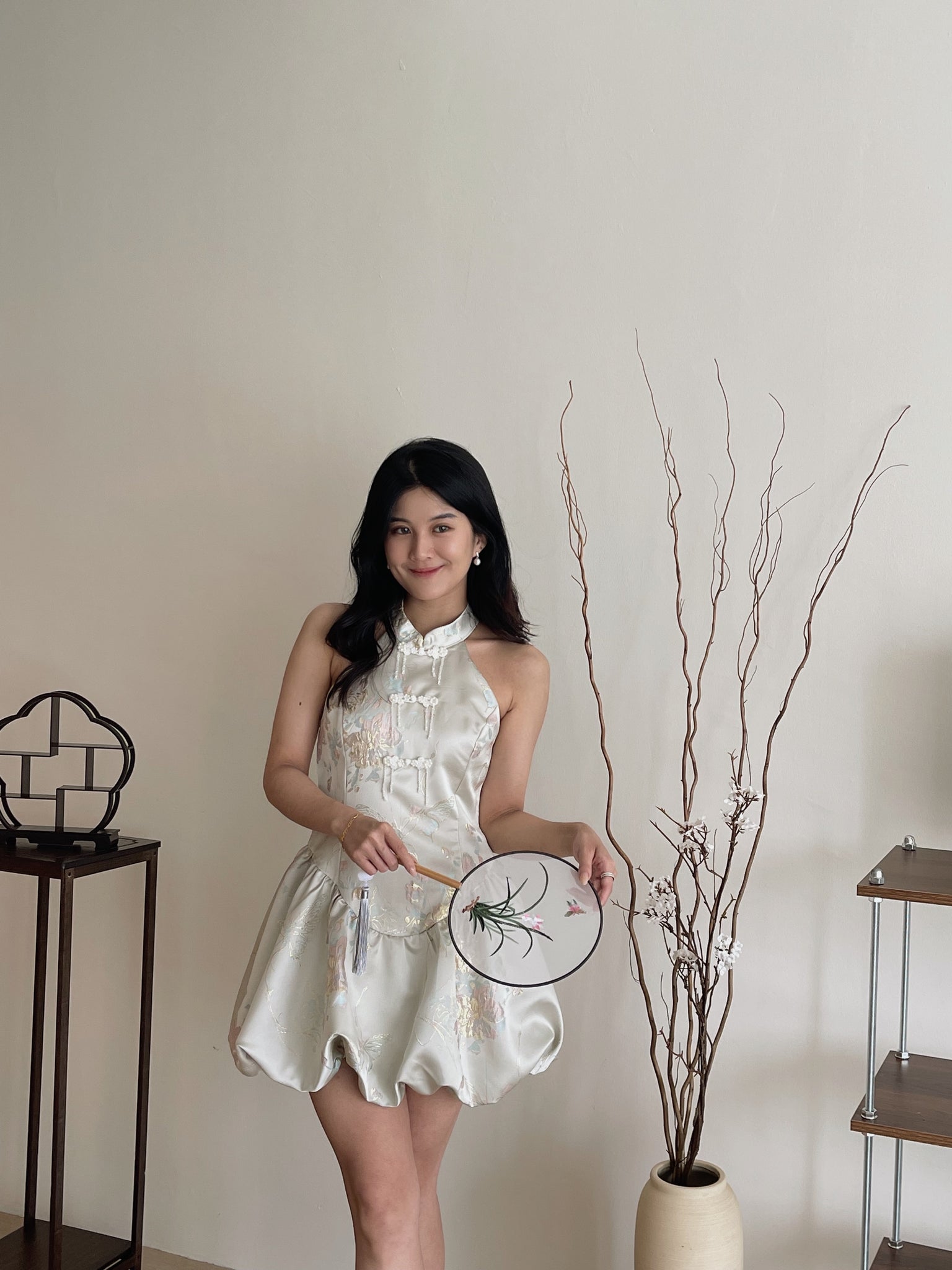 Petal Silhouette Charm Jumpsuit Dress / 【花影娇姿】挂脖花苞连体裙