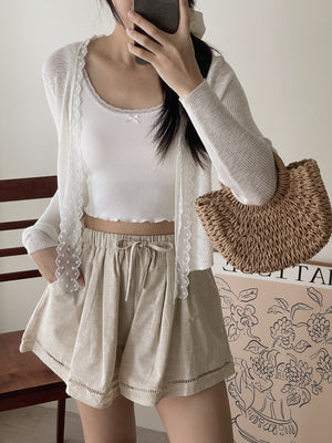 Lace Edge Padded Crop Top / 带胸垫遮副乳蕾丝短背心