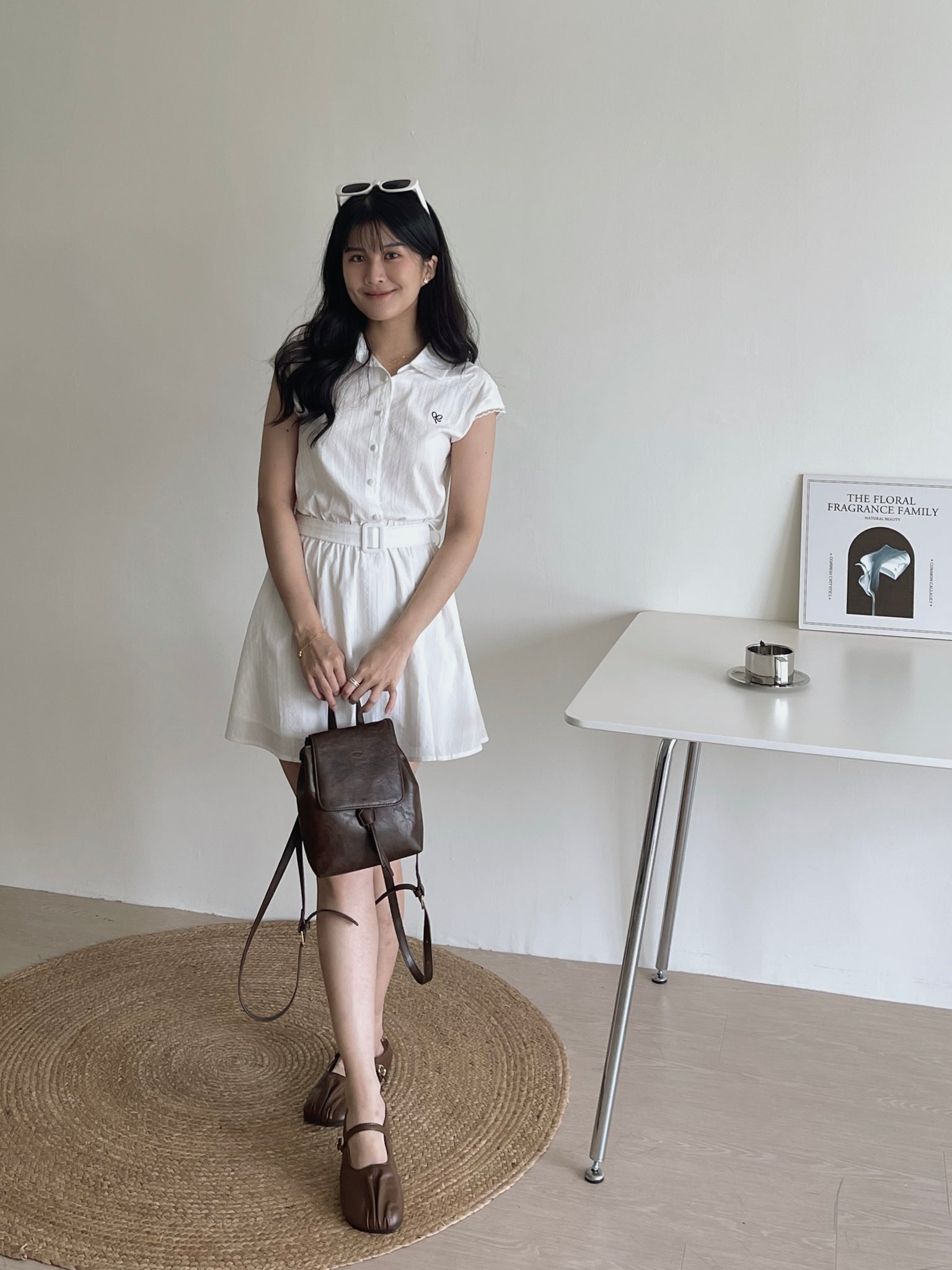 Prep Breeze Collar Dress / 刺绣学院风绑带连衣裙