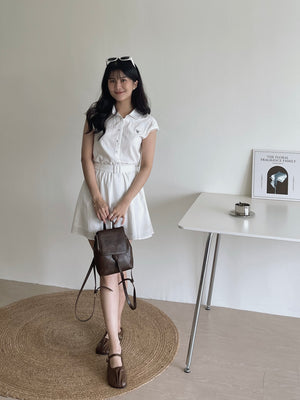Prep Breeze Collar Dress / 刺绣学院风绑带连衣裙