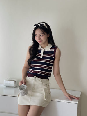 Marilyn Contrast Knit Top / 撞色条纹翻领针织背心