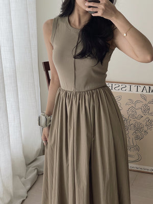 Cassia Ribbed Spliced Dress / 背心拼接连身长裙